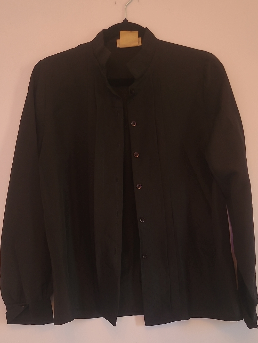 Women's Black Mandarin Collar Button-Front Blouse